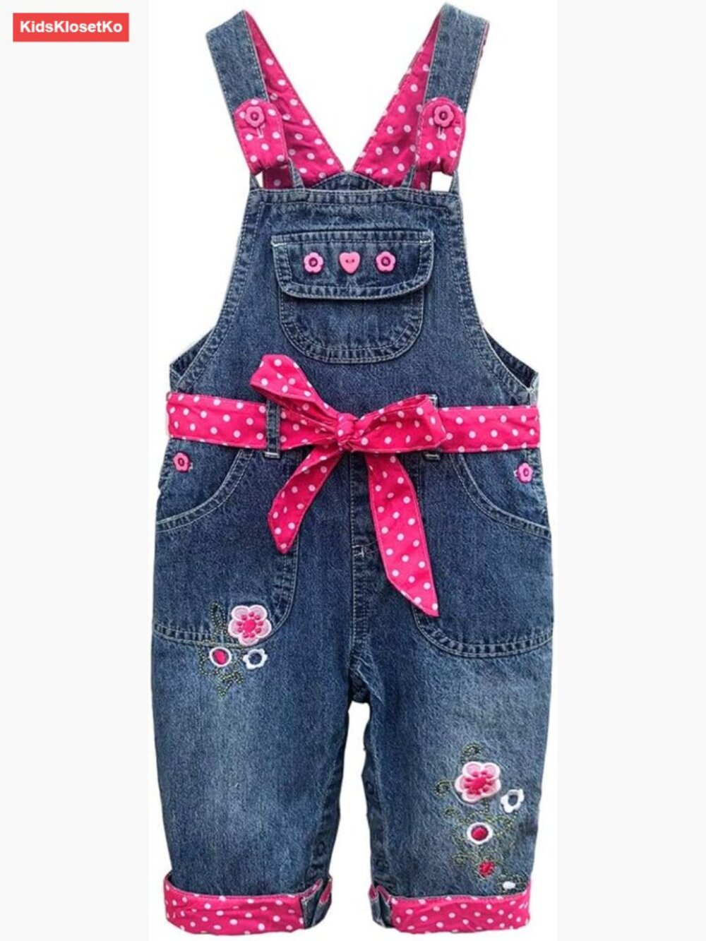Baby Denim Overalls Embroidered Bib Pants Jumpsuit 3M-3Y